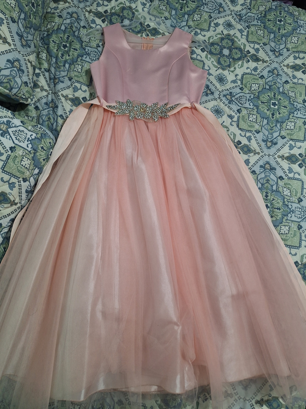 Girls' Pink Tulle Girl Dress with Jeweled Waist Belt Size 8